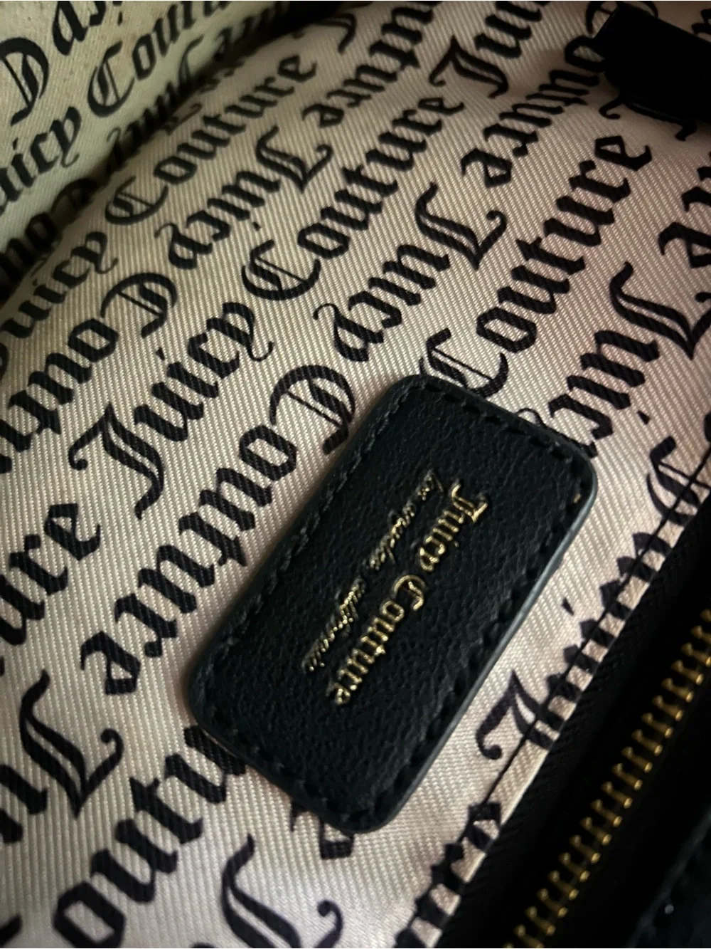 Juicy Couture Black Tote with Cream Logo Stripes